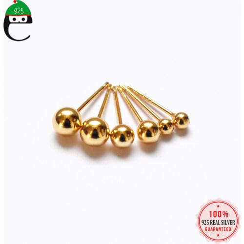 ElfoPlataSi 925 Sterling Silver Cute Small Gold Silver Ball Beads Stud Earrings For Women Sterling Silver Jewelry Gift XY1331