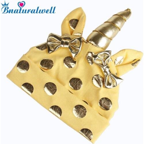 Bnaturalwell Cotton Baby Hat Golden Dot Print Girls Boys Unicorn Cap Spring Toddler Kids Cotton Beanies Cute Infant Hats H140S