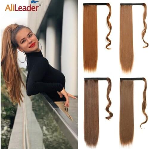 Alileader Kinky Curly 20" Long Ponytail Synthetic Wrap Around Clip Extension Hair Burgundy Blonde Natural Black Pony Tail Hair
