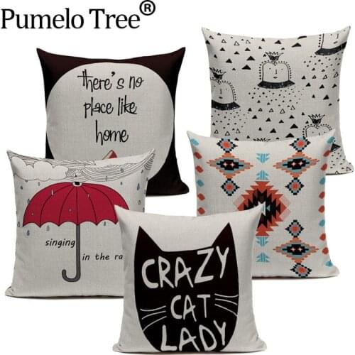 Nordic Bear Pillow Cover Black White Cat Linen Geometric Home Pillow Case Scandinavian Decorative Cushion Cover Romantic Gift