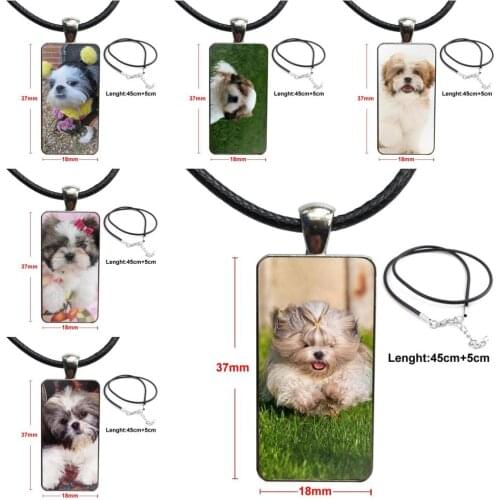 Shih Tzu Shitzu Dog Puppy Puppies Glass Pendant Necklace Handmade Half Pendant Rectangle Necklace For Women Party Gift