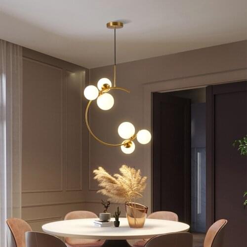 LED Chandelier Creative Bedroom Bedside Hanging Light Glass Ball Modern Nordic Restaurant Bar Coffee Simple Gold Pendant Lamp