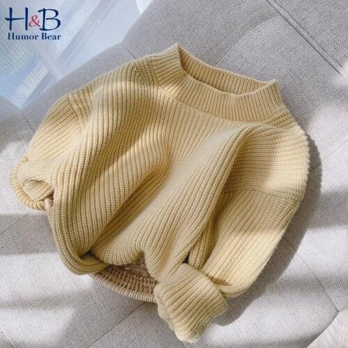 Humor Bear Girls Knitted Sweater New Winter Autumn Long Sleeve Warm Round Collar Solid Color Kids Sweater Top