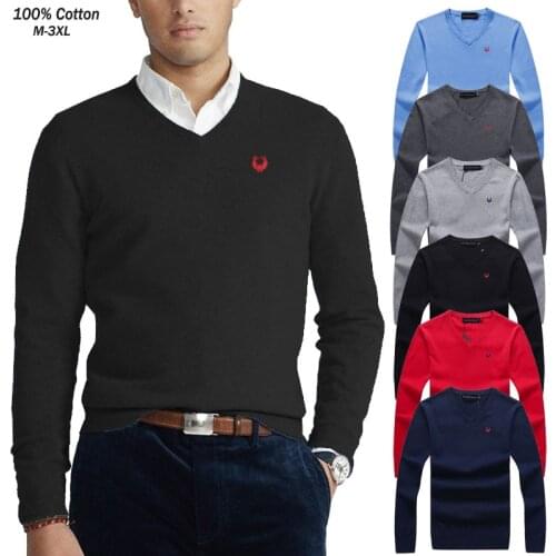 High Quality 100% Cotton Spring Autumn V-Neck Mens Sweaters Casual Pullovers Mens Knitted Sweaters Fashion Slim Mens Tops M-3XL