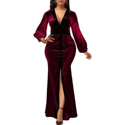 Woman Dress 2021 Spring Sexy Deep V Neck High Split Long Party Dress Women Casual Plus Size Slim Velvet Mermaid Maxi Dresses 5XL