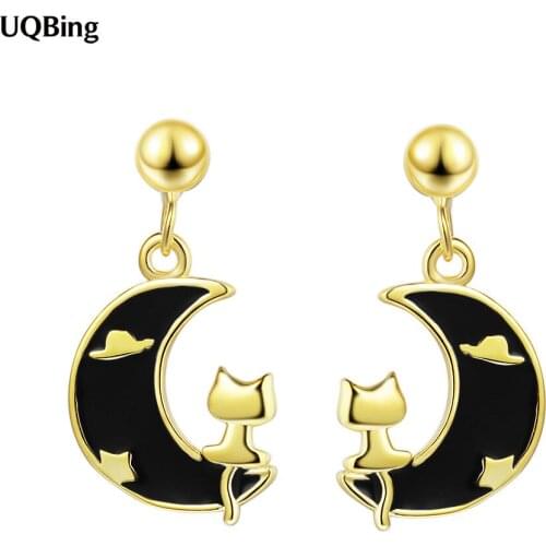 925 Sterling Silver Big Moon Cat Shape Stud Earrings for Women Simple Style Lady Gift Prevent Allergy Sterling-silver-jewelry
