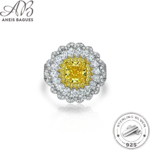Aneis Bagues Solid 925 Sterling Sparkling Citrine Gemstone Bridal Ring High Carbon Diamond Wedding Party Fine Jewelry Wholesale