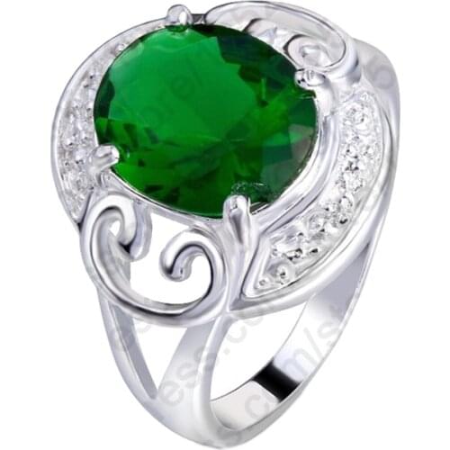 Vintage Green Crystal Rings For Wedding Engagement Jewelry Women 925 Sterling Silver Finger Ring For Party Bijoux