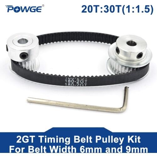 POWGE 2M/2GT 20Teeth 30Teeth Synchronous Timing Pulley bore 5-8mm Set 1:1.5 20T:30T Speed Ratio for 180-2GT Belt width 6/9mm Kit