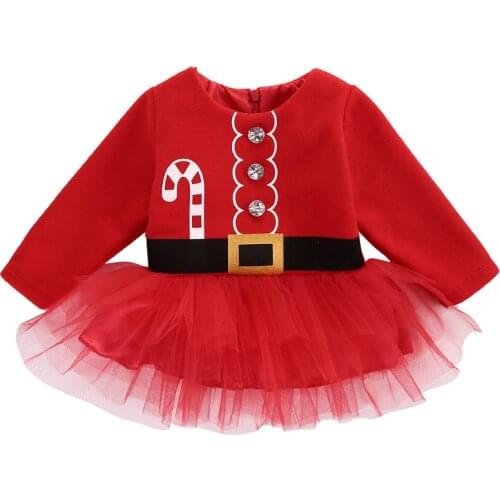 2020 Christmas Newborn Toddler Baby Girls Romper Dress Autumn Winter Baby Clothes Long Sleeve Party Tutu Dresses Santa Costume