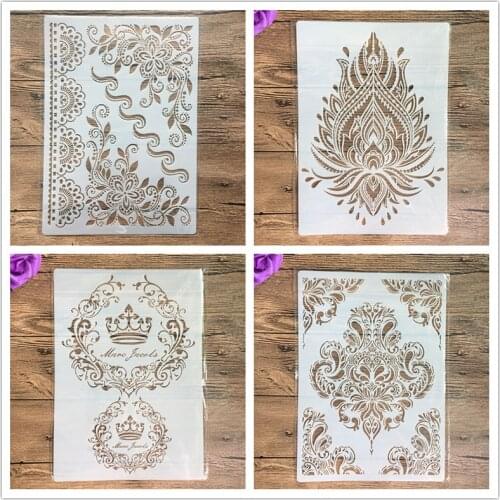 4pcs / set A4 Cake Mandala Stencils Painting Coloring Embossing Scrapbook Album Decorative Template cake stencil crafts books