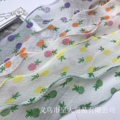 5yards Fruit Pineapple Printed Waves Chiffon Ribbon for DIY Craft Gift Wrapping Hair Bowknot Ribbon Clothing Dress Trims
