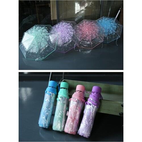 50 pcs/lot 8K*53cm 3fold sun rain umbrellas high quality rain tools woman flowers transparent umbrella for female