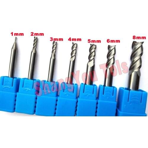 7pcs/set 1mm,2mm,3mm,4mm,5mm,6mm,8mm HRC50 3Flutes End mill for Aluminum Milling Cutter Tools Carbide CNC Endmill Router bits