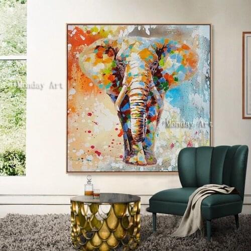 Large Handmade elephant oil painting on canvas Modern color animal painting abstract painting animal painting hotel home decor