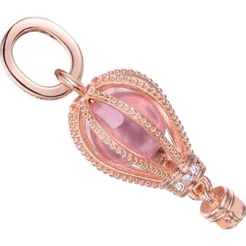 Sparkling Pink Hot Air Balloon Dangle Charm Beads Fit Bracelet DIY Gift 925 Silver 2021 Summer New 02RF128