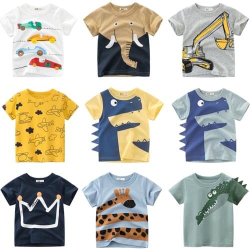 Children T-shirt Baby Boys Girls Animal Print Dinosaur T Shirt kids Tops tees Cartoon Kids Yellow t-shirts Clothes 2-7 Years
