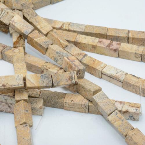 Natural Old Mineral Picture Jasper / Picture Stone Cuboid Beads 10x20mm