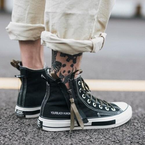 High-top Canvas Shoes Male Summer Students Zipper Black Casual Couples Shoes Female Men Shoes 2019 Fashion