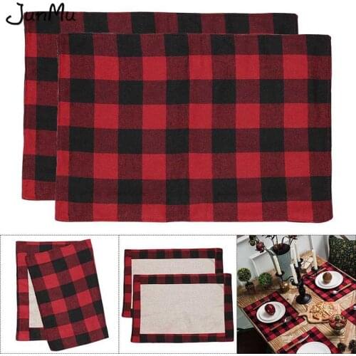 Buffalo Plaid Placemats Christmas Table Decorations for Home Cotton Tablecloth Accessories Plaid Pillow Cases Decor