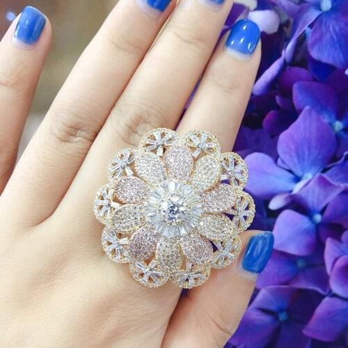 Luxury Big Ring Garland Round With AAA Cubic Zirconia Noble Rings For Women Shiny Party Wedding Dubai Bridal Finger Jewelry