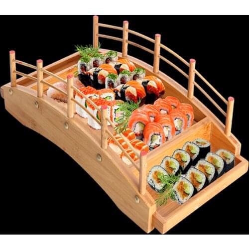Creative wooden wood Cuisine Sushi Bridge Boats Pine Sushi Sashimi plate Platter Sushi Tableware Decoration WJ804