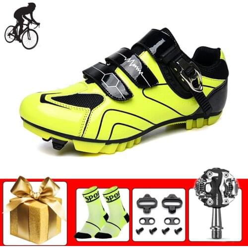 Mountain bike sneakers men non-slip self-locking breathable cycling shoes add SPD Pedals outdoor spots riding bicycle flat shoes