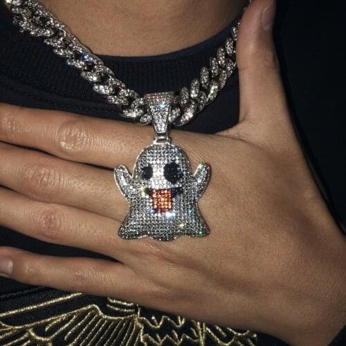 Iced Out Cubic Zircon Ghost Of Grimace Pendant & Necklace For Men Women Hip Hop Jewelry With Miami Cuban Chains Dropshipping