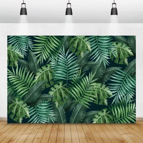 Laeacco Green Leaves Photography Backdrop Summer Tropical Palms Tree Birthday Party Baby Shower Jungle Background Photo Studio