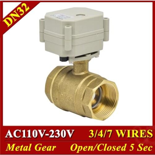 Brass 2 Way 11/4" motorized ball valve 29mm bore AC110-230V 3/4/7 wires DN32 automatic control ball valve for water workds