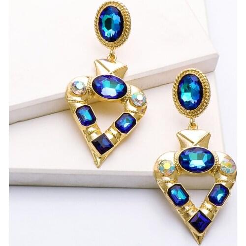 Fashion Gold Plated Heart Crystal Drop Earrings Bohe Geometric Dangle Earrings for Women Jewelry 2021