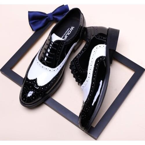 Mens Black White Wingtip Dress Shoes Spectator Oxfords Male Shoes Brown Gents Suit Brogues Shoe Grooms Wedding Shoes for man