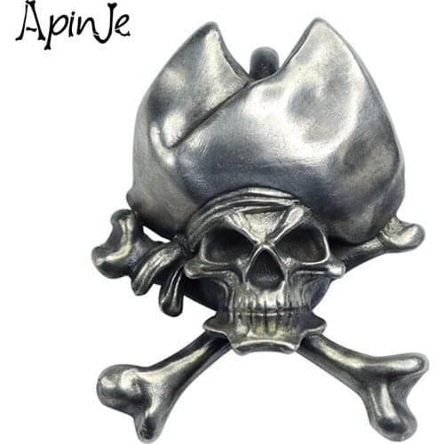 Apinje Vintage 925 Sterling Silver Skull Pendant Necklace for Men Gothic Pirate Punk Jewelry