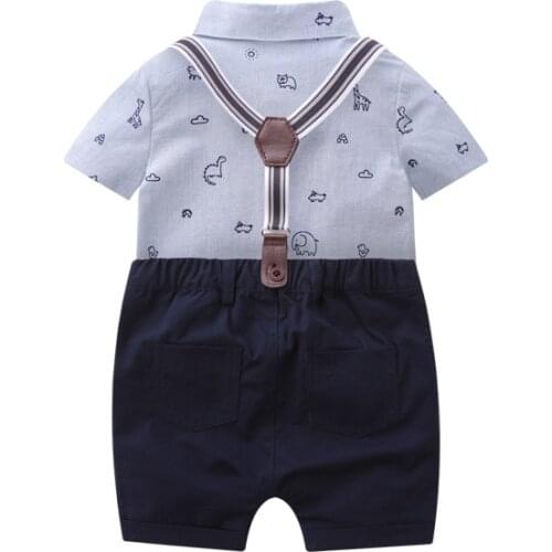 Cartoon pattern print set Infant Baby Boys Gentleman Bow Tie T-Shirt Tops+Solid Shorts Overalls Outfits toddler boy clothes #06