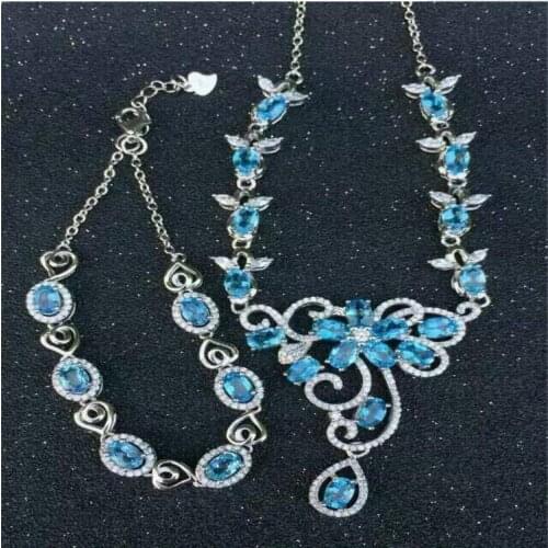 Jewelry set Natural Topaz Real Topaz Jewelry set 925 sterling silver 1pc Necklace,1pc Bracelet