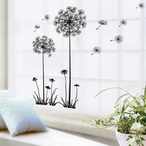 "Butterfly Flying In Dandelion" Bedroom Wall Stickers Pastoral Style Sitting Room Wall Sticker Original Design PVC Wall Decals
