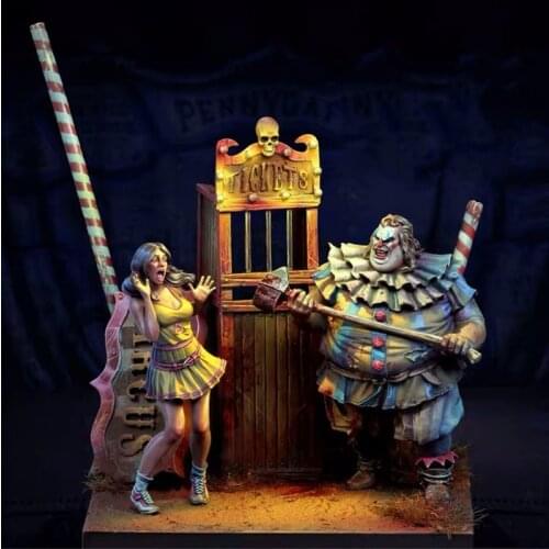 Unpainted Scared Circus Scene Resin Figure Scale Model Kit Resin Colorless Self-Assembled Toy No.Lw31