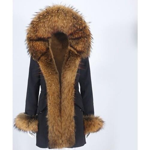 OFTBUY 2021 Waterproof Winter Jacket Women Real Fur Coat Natural Real Raccoon Fur Collar Hooded Long Parka Big Fur Detachable