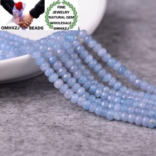 OMHXZJ Wholesale ZB250 2*4mm DIY Bracelet Necklace Jewelry Making Accessories Natural Stone Fine Aquamarine Chalcedony Cut Beads