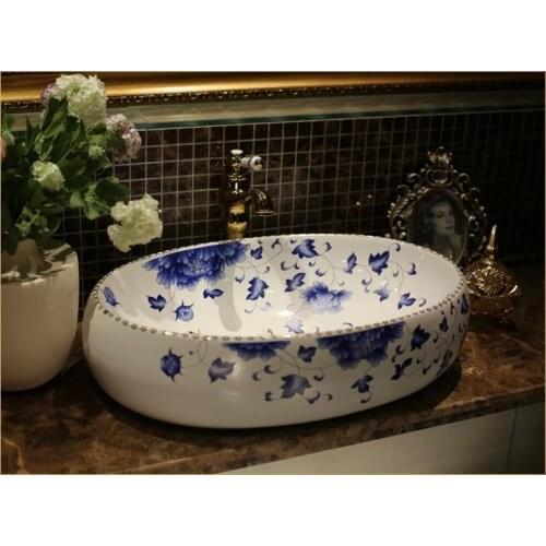 Oval Bathroom Cloakroom Europe Art wash basin Ceramic vessel Counter Top Wash Basin Bathroom Sink ceramic patterned wash basin