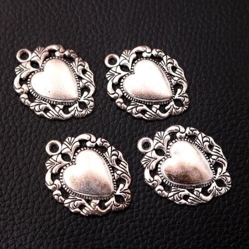 6pcs/lot Silver Plated Heart Charm Metal Pendants DIY Necklaces Bracelets Jewelry Handicraft Accessories 34*27mm P135