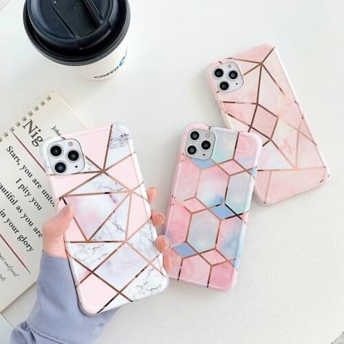 Luxury Geometric Marble Phone Case For iphone 11 12 mini Pro Max XS X XR 7 8 plus SE 2020 Soft Silicone Shockproof Cases Cover