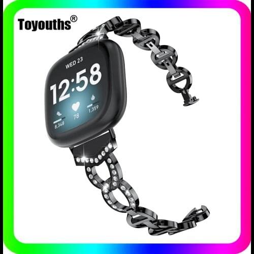 Toyouths Diamond Watch Strap for Fitbit Versa 3 Women Watch Band for Fitbit Sense Stainless Steel Quick Release Metal Bracelet