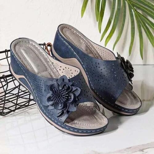 Fish Mouth Women Slippers Summer Shoes Flat Retro Slip on Flowers Hollow Sandals Shoes Sandalias Mujer Wedges Slippers Women