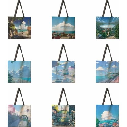 Outdoor shopping bag Japan Healing Printed Tote Bag Ladies Casual Tote Bag Ladies Shoulder Bag Fashion Beach Bag Tote