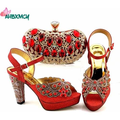 Leisure African Ladies Shoes and Bag to Match in Red Color Pretty Price Italian Women Design Shoes and Bag Set for Wedding Party