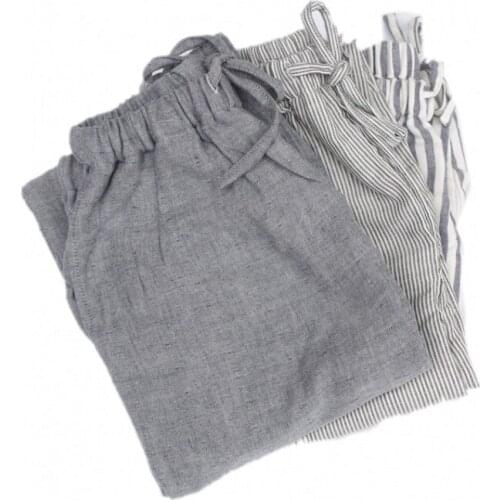 2021 Autumn Men Double cotton Yarn Male sleep bottoms Male loose plus size nighty trousers sleepwear Mens striped pyjama pants