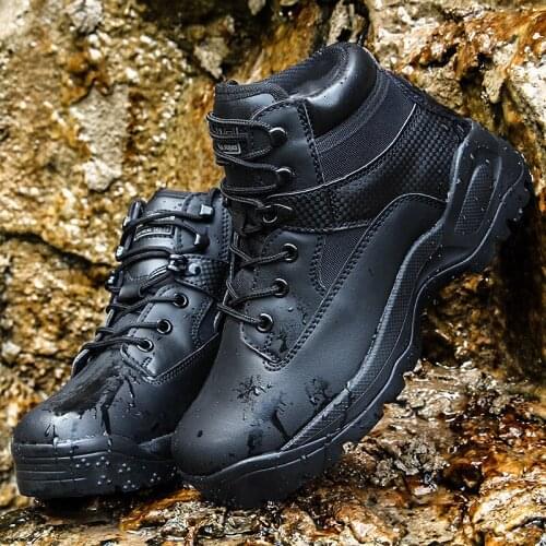 Military Tactical Boots Men Leather surface Breathable Waterproof Hiking Shoes Outdoor Army Fans Camping Climbing Trekking Shoes