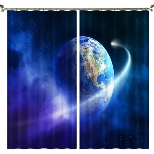 Custom size Earth Curtains,Outer Space View Universe Blackout Insulation curtain Draps for Living Room Bedroom Hooks 2Panels