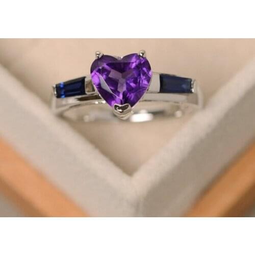 Exquisite Fashion New Purple Peach Heart AAAA Zircon Ladies Ring Bridal Wedding Ring 925 Silver Jewelry Luxury Jewelry